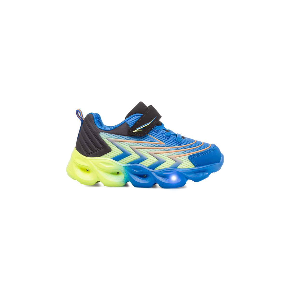 Sneakers da bambino blu giallo fluo e nere con luci nella suola Space Boy, Scarpe Bambini, SKU k252000410, Immagine 0